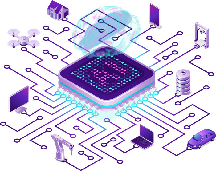 Responsible AI Implementation isometric circuitry and brain